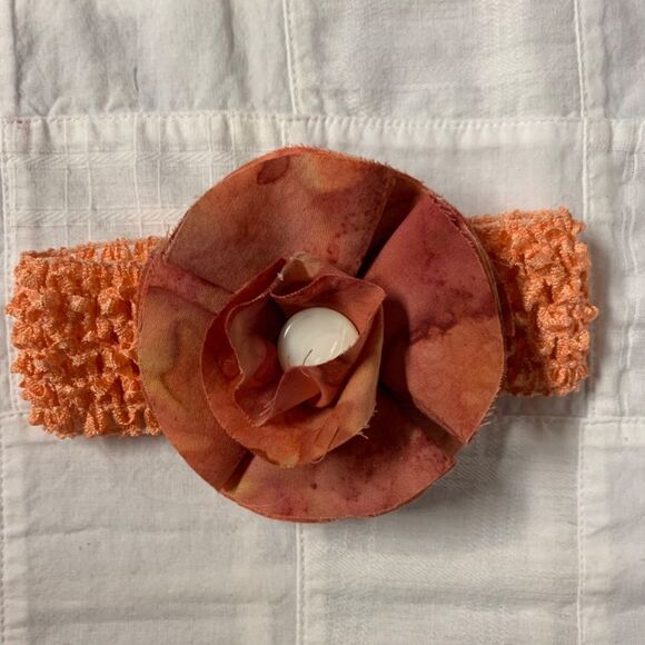 Handmade Infant Headband Peach Band Peach Salmon Flower Center Size Preemie B301 - Picture 3 of 10